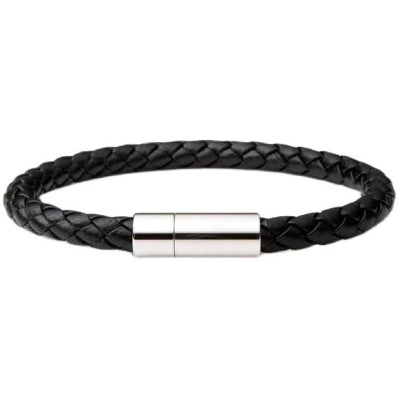 Herrenschmuck Edelstahl Lederseil Geflochtenes Armband DIY Graviertes Paararmband Einfache Magnetschnalle 6MM Lederarmband Schmuck_voghion.com
