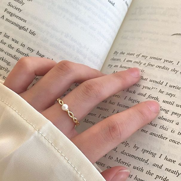 2023 nuovo anello giapponese e coreano in oro con perle rotonde e diamanti, design a catena cava, opaco e satinato, a doppio strato_voghion.com