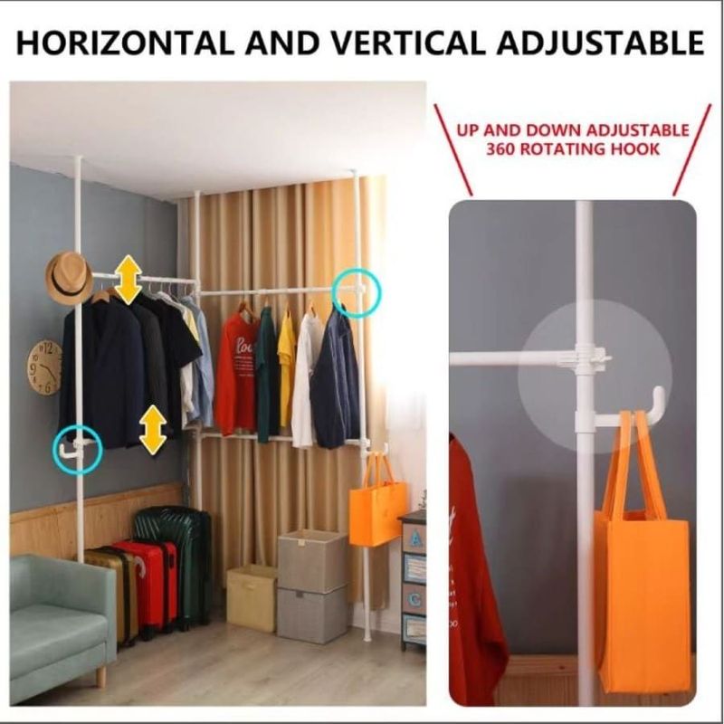 Double Clothing Rack, Adjustable Racks For Hanging Clothes, 2 Tier Clothes Heavy Duty Garment White Closet Freestanding System-White_voghion.com