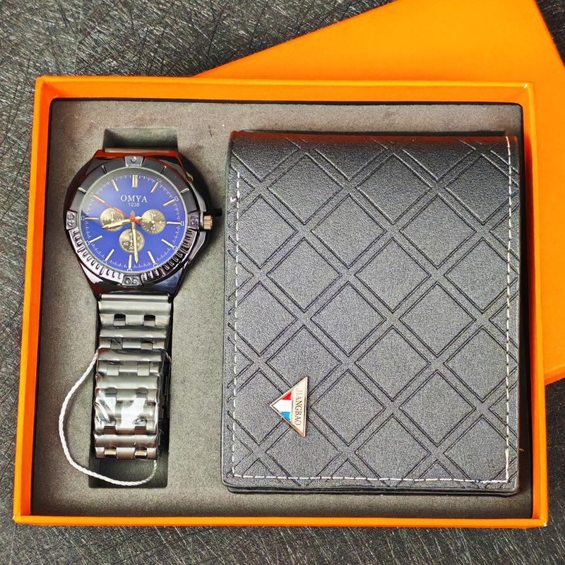 Business Herrenuhr Brieftasche Set Geschenkbox wasserdichte Quarzuhr_voghion.com