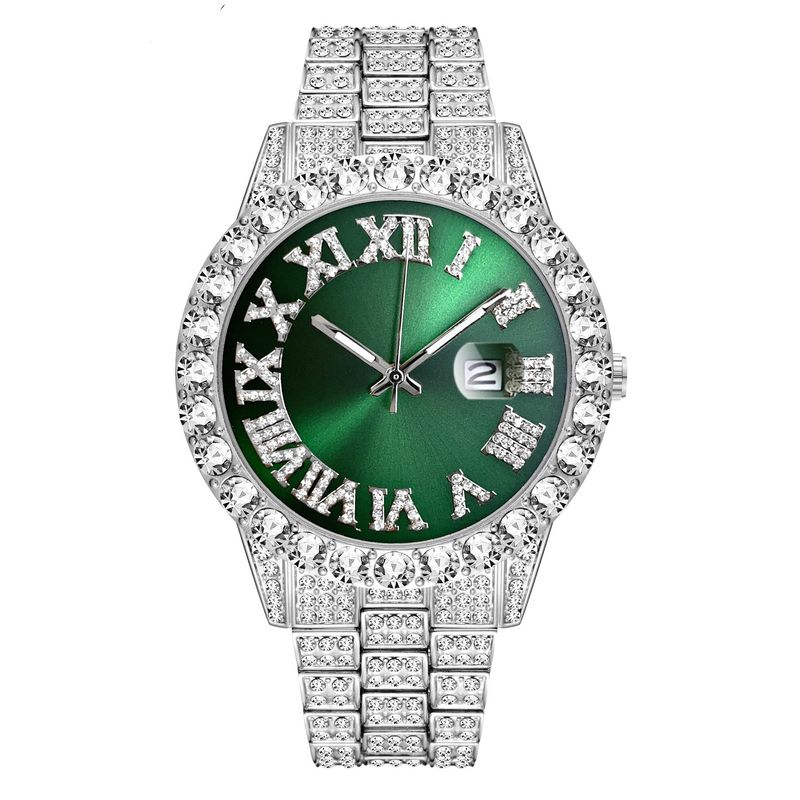 Women's Watches Diamond Encrusted Luxury Steel Strap Quartz Watch Diamond Encrusted Hip Hop Cuban Bracelet With Set Watch_voghion.com