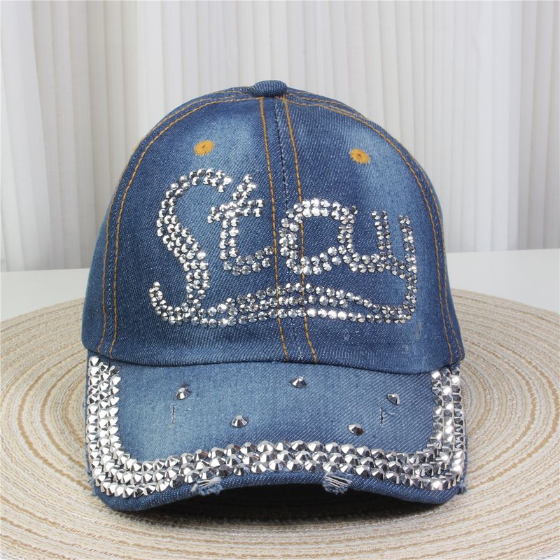 2024 New Women's Rhinestone Inlaid Denim Fashionable Western-style Duckbill Casual And Small Adult Baseball Cap_voghion.com