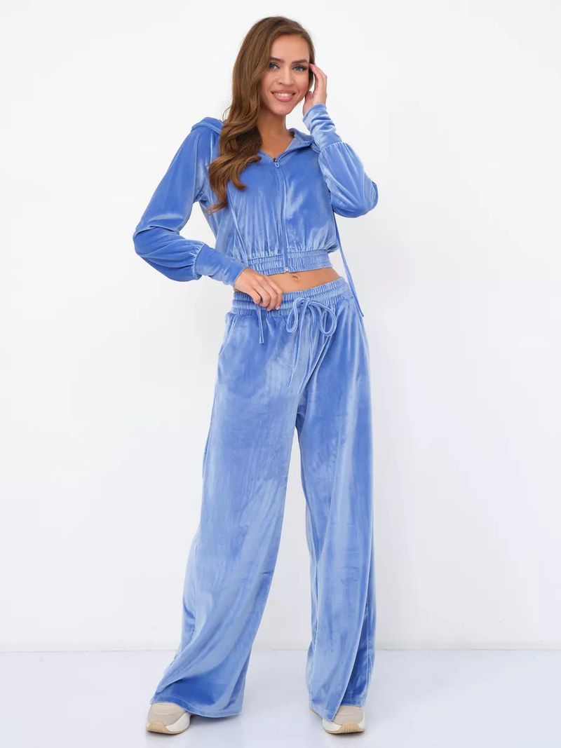 Modny, swobodny, damski, jednokolorowy, zapinany na suwak kardigan, bluza z futra lisa srebrnego, spodnie ze sznurowaniem, dwuczęściowy zestaw_voghion.com