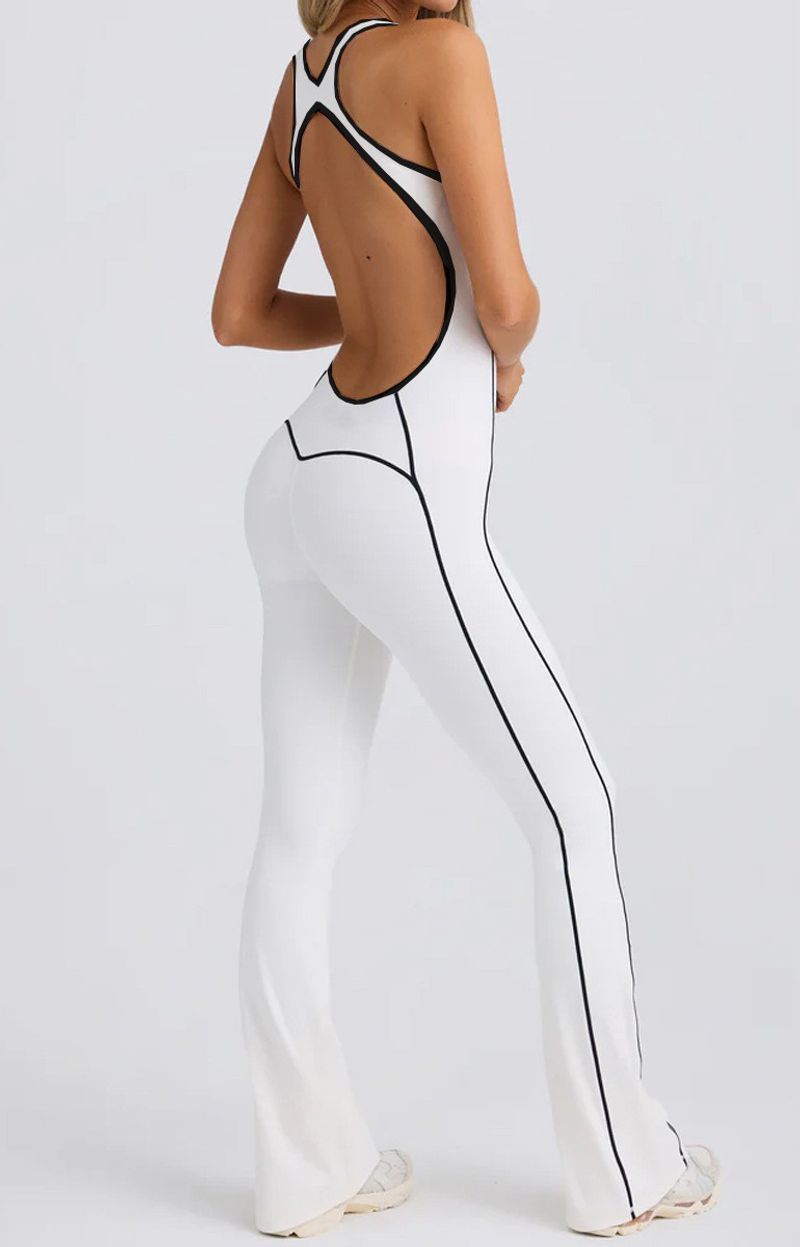 Women's Clothing Sports Cross Border Yoga Jumpsuit Women's Beautiful Back Color Matching Jumpsuit Nude Sports Fitness Wide Leg Flared Pants_voghion.com