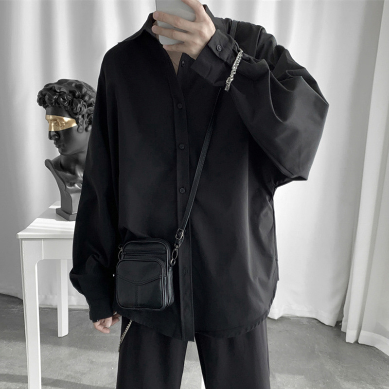 Herrenkleidung Weißes Cec-Hemd Männer Ins Trend Lazy Style Lose Hübsches langärmeliges Mantelhemd_voghion.com