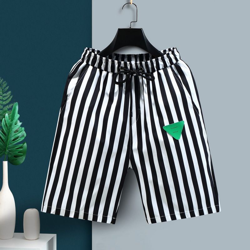 Men's clothing Casual shorts men's trendy summer running sports pants elastic quick-drying five-point pants striped bar pants loose beach pants_voghion.com
