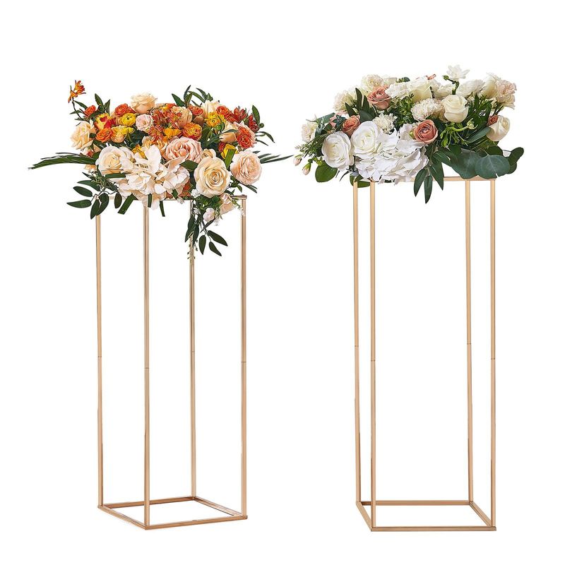 VEVOR 2PCS 31.5inch High Wedding Flower Stand, With Acrylic Laminate,Metal Vase Column Geometric Centerpiece Stands, Gold Rectangular Floral Display Rack For Events Reception, Party Decoration_voghion.com