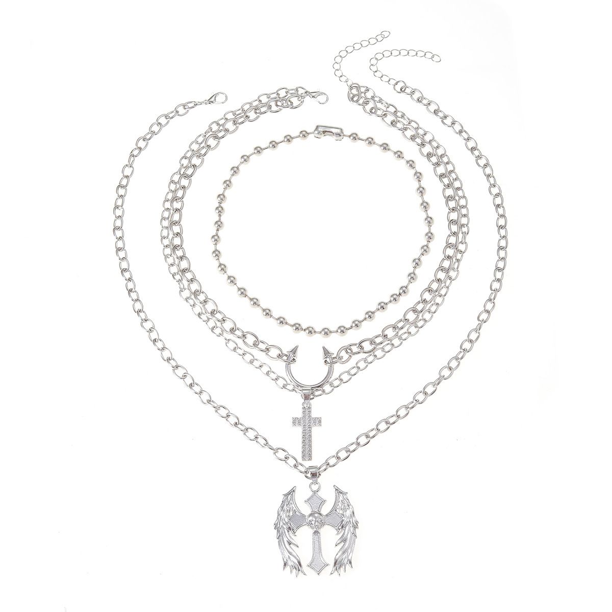 Kreuz Anhänger Großhandel Kreative Halloween Halskette Multi Layer Stacking Design Engel Teufel Schlüsselbein Kette_voghion.com