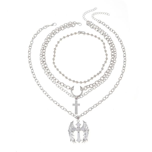 Kreuz Anhänger Großhandel Kreative Halloween Halskette Multi Layer Stacking Design Engel Teufel Schlüsselbein Kette_voghion.com