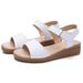Summer Cowhide Wedge Women's Korean Fashion Velcro Beach Sandals, One-piece Mid Heeled Mom Sandals_voghion.com