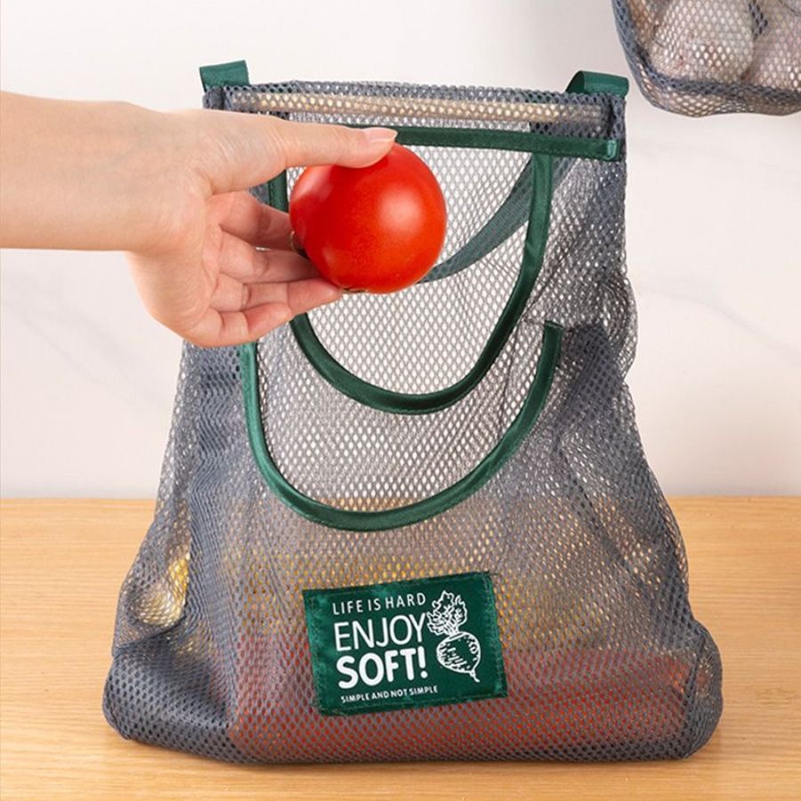 Layer 1pc Hanging And Vegetable Storage Bags Large Bag; Reusable Double Bags; 2pcs; Fruit Capacity Mesh_voghion.com