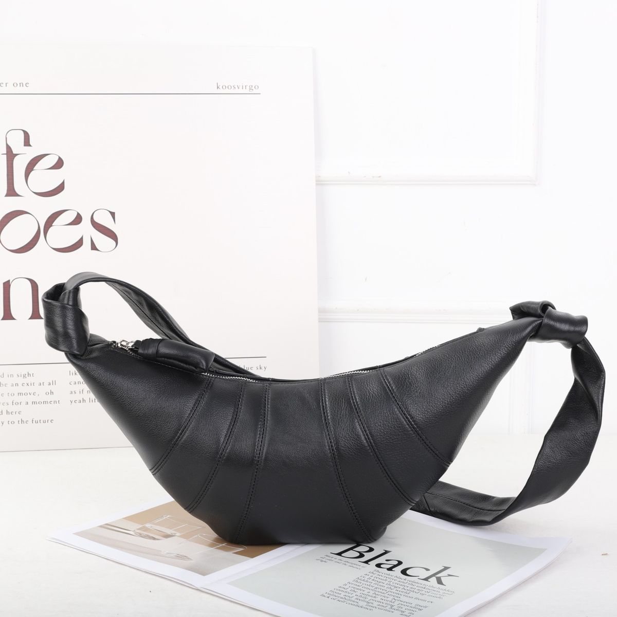 Borsa a tracolla alla moda, versatile, color rosso vino, nuova, versatile, stile INS, design semplice, croissant, 2025_voghion.com