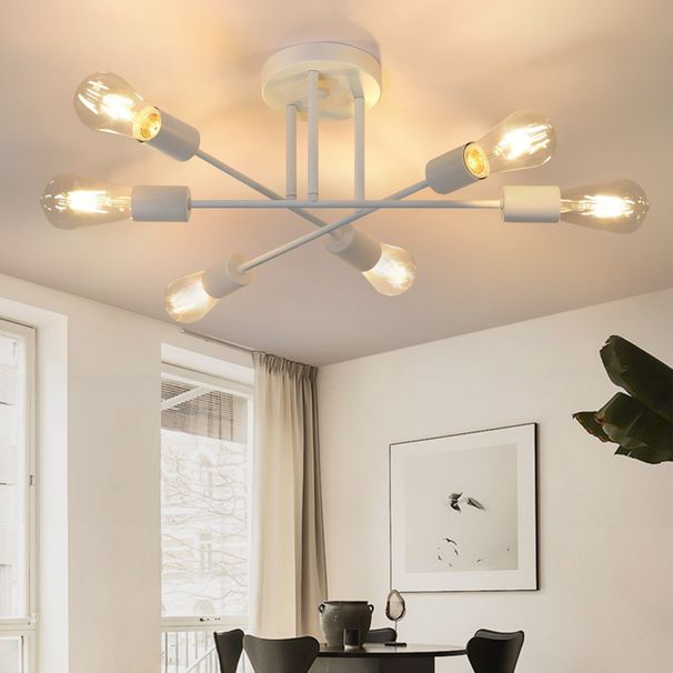 Glitzerlife Deckenlampe Vintage Deckenleuchte Wohnzimmer - E27 Schlafzimmerlampe 6 Flammig Kronleuchter Weiß Esstischlampe Industriell Rustikal Stil Beleuchtung_voghion.com