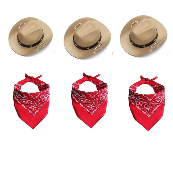 Set di mini cappelli e sciarpe per animali domestici, cuccioli di cane e gatto, da cowboy occidentale_voghion.com