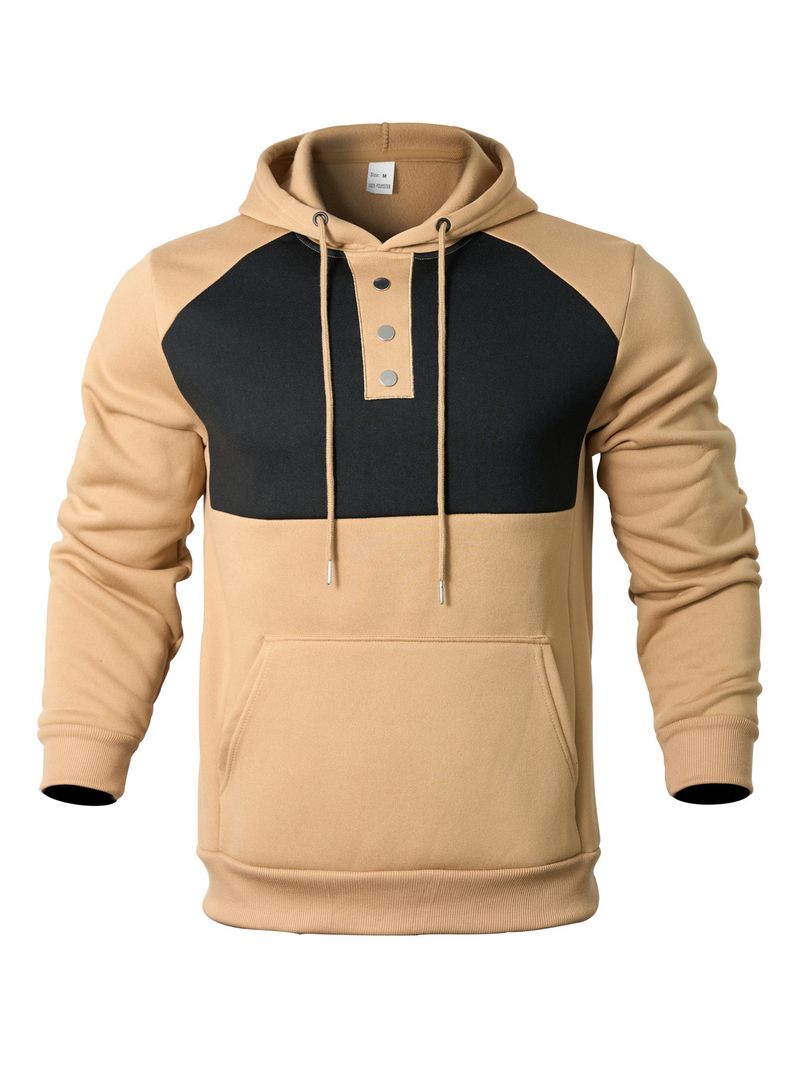 Felpa con cappuccio casual da uomo, nuova collezione autunno e inverno, con cuciture a contrasto e giacca in velluto da uomo_voghion.com