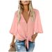Camicia annodata con scollo a V in chiffon largo, con protezione solare, per abbigliamento estivo da donna_voghion.com