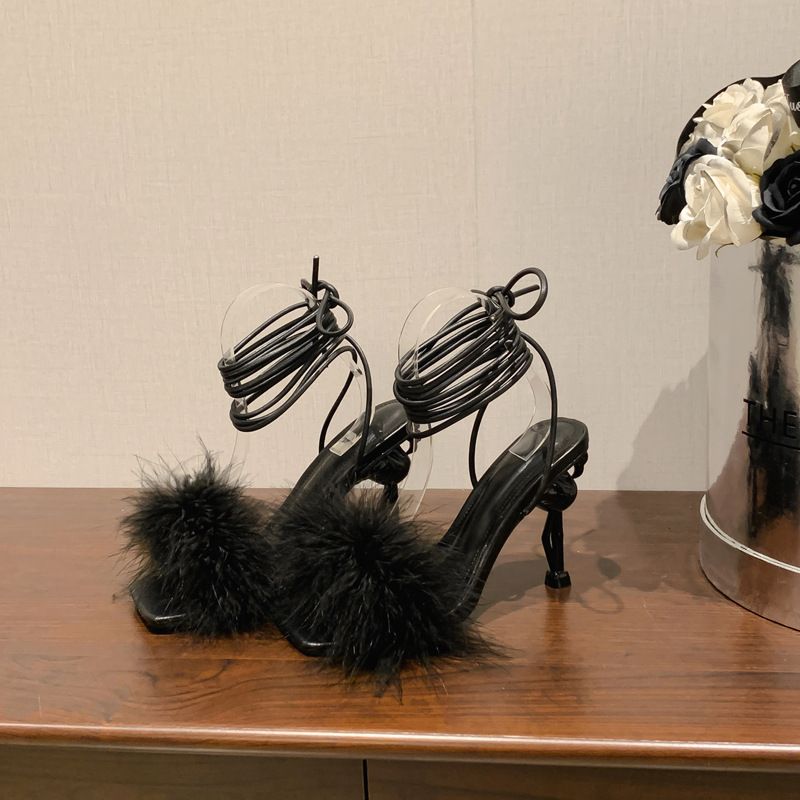 p9Rome foreign trade strappy high heels cross-border new fashion furry special-shaped heel sandals women's shoes_voghion.com