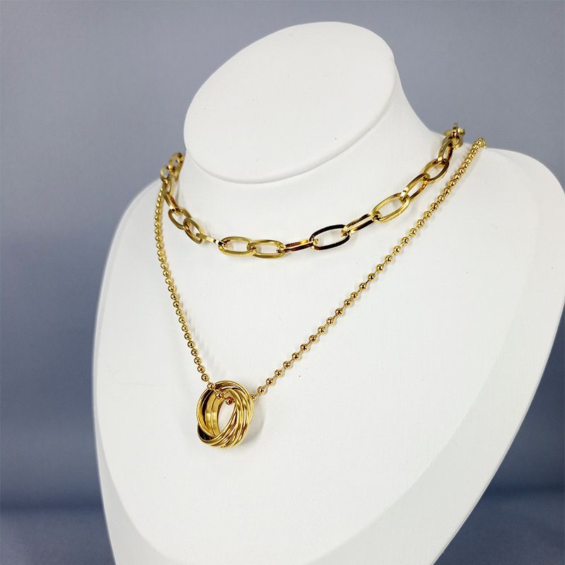 Double Stacked Neck Chain Sweater Chain Personalized Long Ring Necklace Pendant Collarbone Necklace Women_voghion.com