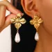 Vintage Stainless Steel Flower Pearls Dangle For Women Non Fading Metal Earrings Allergy Resistant Jewelry Accessories_voghion.com