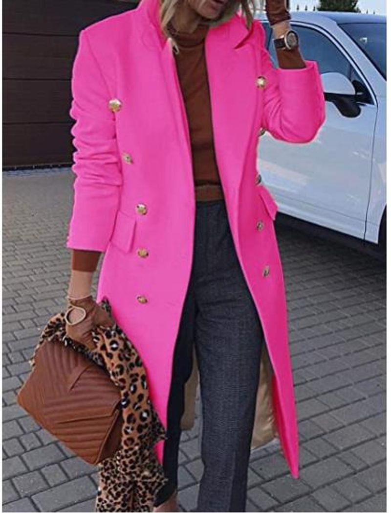 Woolen Mantel Frauen Frühling Herbst Neue Mode Lange Schlanke Revers Langarm Blends Jacke Weibliche Kleidung Weiß Rose Rot_voghion.com