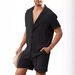 Herren Hemd Set Sommer Sport Kurzarm Shorts Leinen Locker Entspannt tops_voghion.com