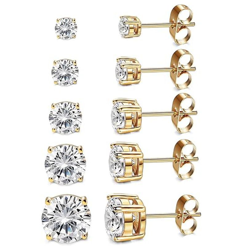 Orecchini in zircone, orecchini rotondi in acciaio inossidabile con quattro griffe in zircone_voghion.com