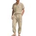 Men's Loose High-End Hip-Hop Cargo Sports Casual Long Pants Linen Beach Short Sleeve Shirt Set_voghion.com