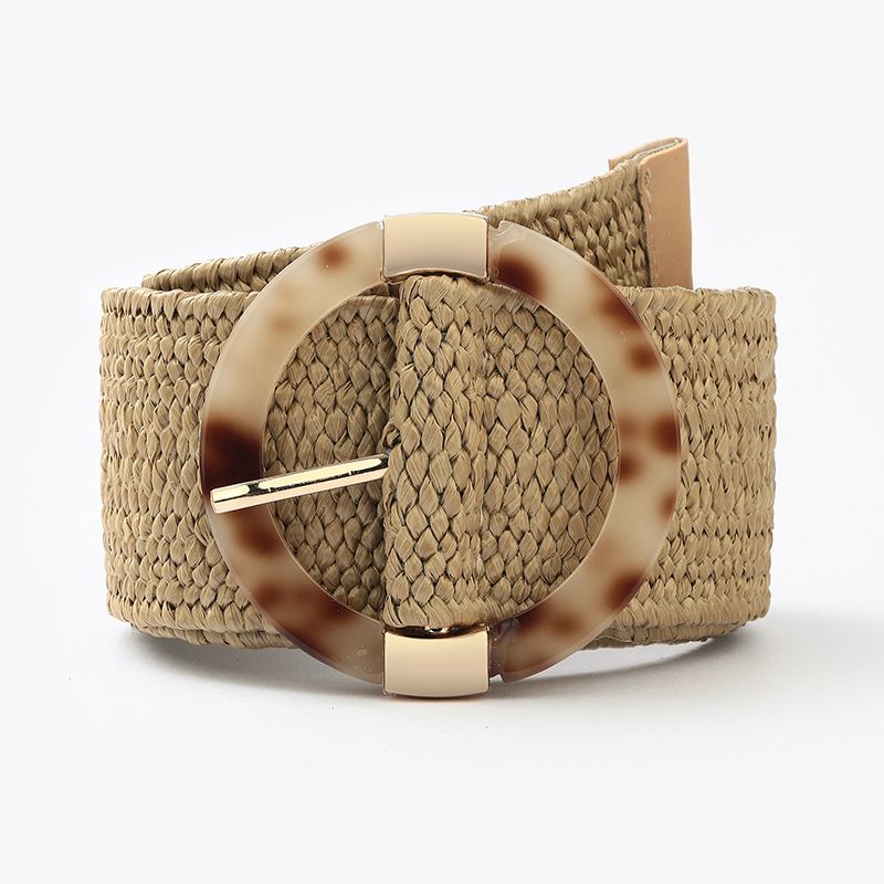 HOT Vintage Wide Summer Resin Wild Female Leopard Buckle Weave Waist Belt Knitted Women's Elastic Braided_voghion.com