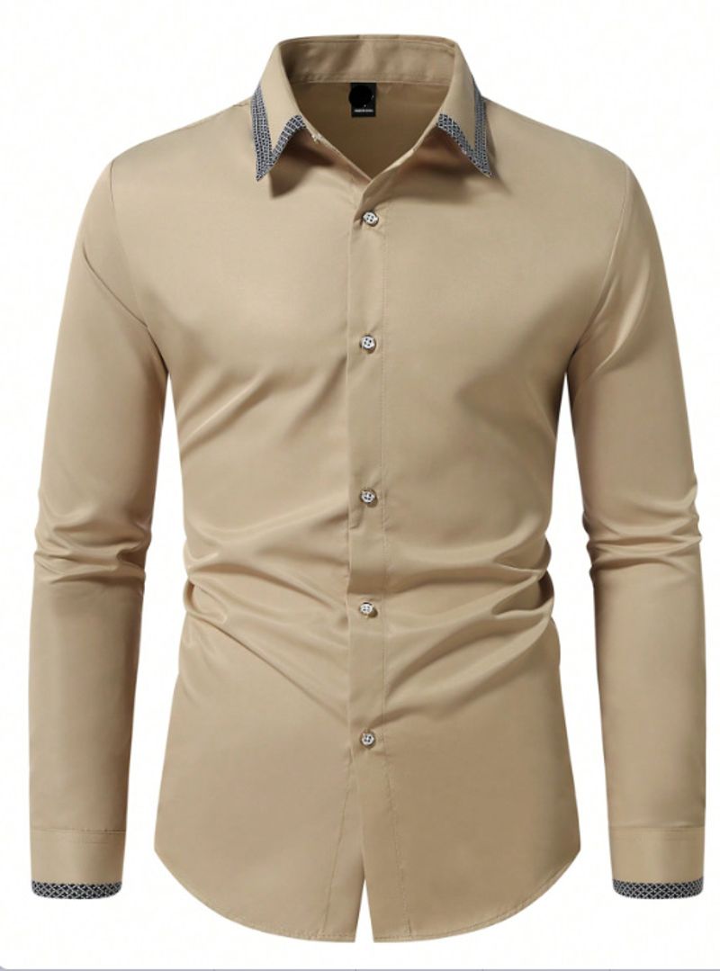 New Street Fashion Color Matching Long Sleeved Shirt Fashion Business Casual Slim Men's Shirt_voghion.com