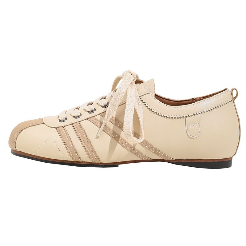 2024 new lace-up flat-soled sneakers, color-blocked genuine leather, retro versatile moral training shoes, round-toe casual sports sneakers_voghion.com