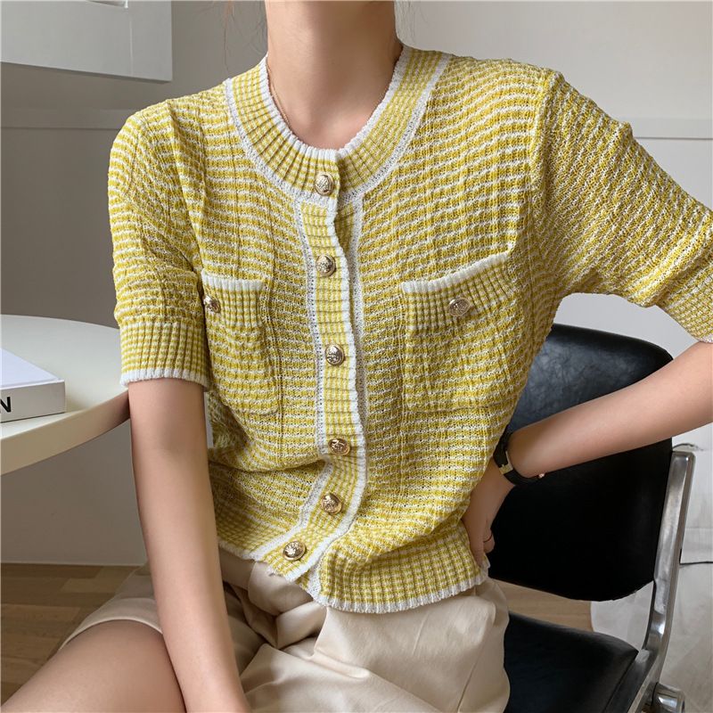 Women's Clothing new sweater jacket short style small shirt short sleeve small style top_voghion.com