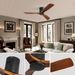 52 Inch Low Profile Ceiling Fan DC 3 Carved Wood Fan Blade Noiseless Reversible Motor Remote Control Without Light_voghion.com