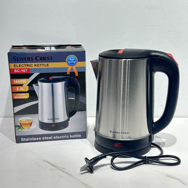 2.3L Stainless Steel Electric Kettle - Bulk Commercial Grade Water Boiler With Auto Shut-Off, 1500W Fast Heating For Restaurant/Office/Hotel Us_voghion.com