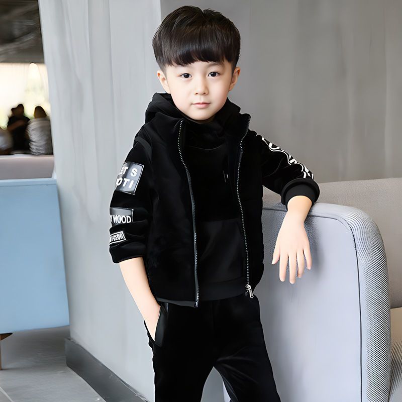 Ropa para niños Traje de terciopelo grueso de tres piezas para niños, ropa para niños, hermosa celebridad de Internet, ropa deportiva de moda para niños_voghion.com