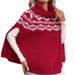 Damen-Rollkragenpullover mit weihnachtlichem Cape-Ärmeln, geographisch gestricktem Weihnachtsstern-Cape_voghion.com
