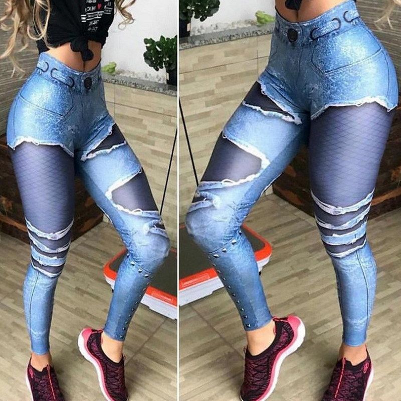 Women's sexy butt-lifting denim printed sports yoga leggings_voghion.com