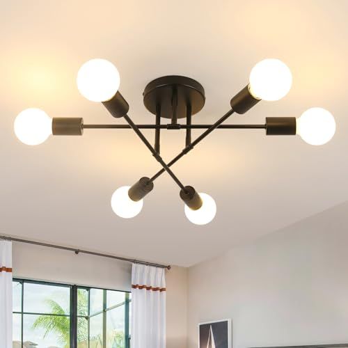 GOECO Deckenleuchte im Lotusblumen-Design, Farbe Schwarz, Durchmesser 51 cm, 6 Köpfe, mit Winkeleinstellung, E27-Unterstützung, Glühbirne nicht enthalten_voghion.com