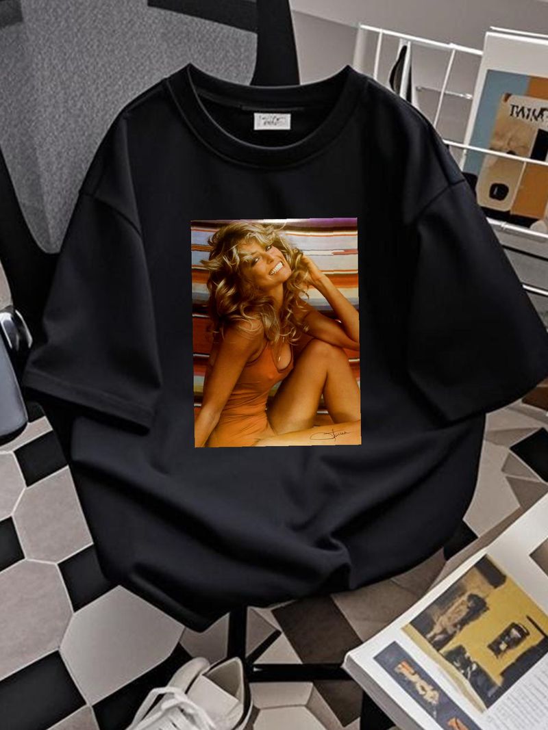 Chemise grise classique à motif pin-up Farah Fawcett, modèle M, Port And Company, graphique, mode estivale, décontractée, streetwear, polyvalente, unisexe, légèrement extensible, pour homme_voghion.com