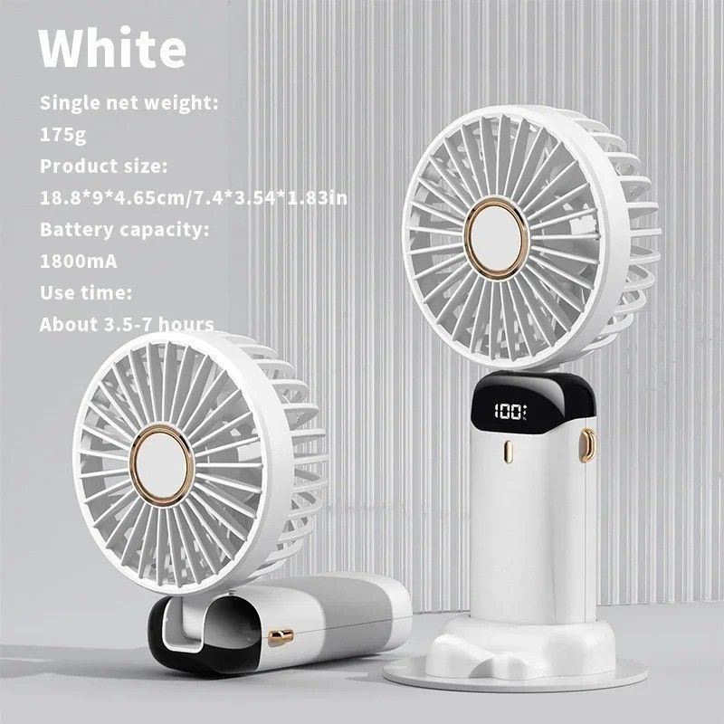 Mini Handheld USB Fan – 3000mAh Foldable 5-Speed Rechargeable Desk & Neck Fan_voghion.com