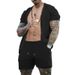 Hollow Out See-through Cool Casual Thin Outerwear Men's Short Sleeve Shorts Set_voghion.com