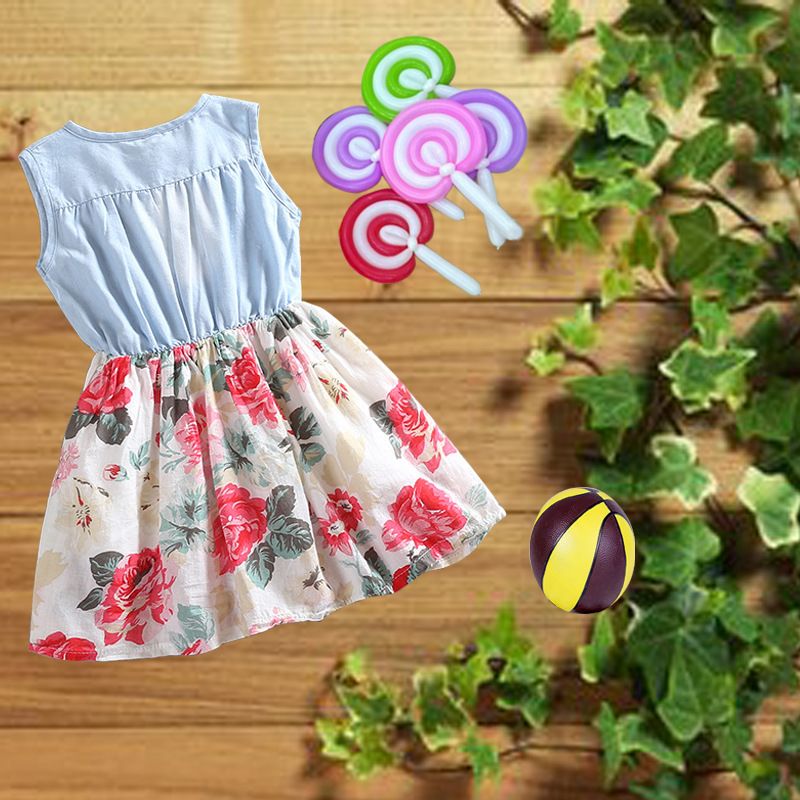 New Korean version of children's dress for summer, including cotton sand washed denim flower dress, popular edition_voghion.com