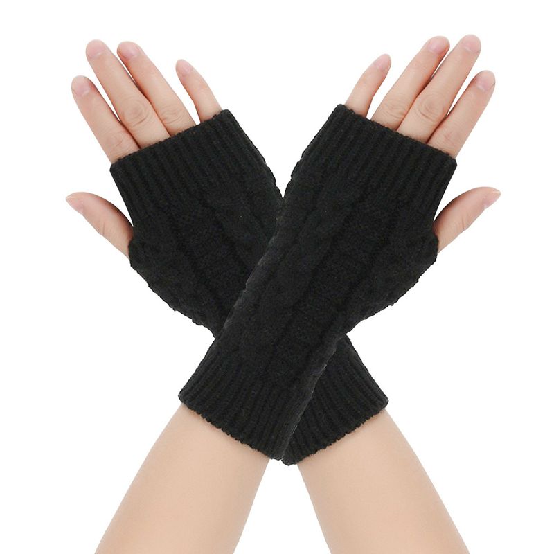 Unisex Twist gloves knitted wool half-fingered sleeves students write computer open-fingered gloves cross-border wool gloves_voghion.com