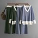 Damenbekleidung Herbst und Winter neuer V-Ausschnitt Kontrastfarbe Strickpullover lockere Hose mit weitem Bein zweiteiliger Anzug_voghion.com