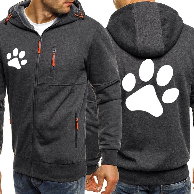 Kawaii Cartoon Hund Pfote Druck Zipper Hoodie Für Männer Mode Übergroßen Hoody Persönlichkeit Straße Sportkleidungen Hip Hop_voghion.com