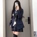 Mädchen JK Uniform Marineblauer Anzug im College-Stil Blazer Karorock Hemd Outfit Set für Damen_voghion.com