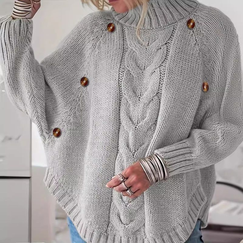 ​​Elegant Knit Pullover – Minimalist Turtleneck Sweater (Khaki/Silver-Gray, S/M/L)​​_voghion.com