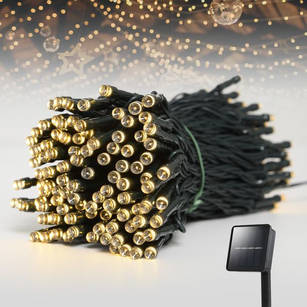 Božićna rasvjeta LED solarna svjetla u boji, niz pun zvijezda, tamnozelena linija, vanjska božićna dekoracija za blagdane, vrt, dvorište, kampiranje_voghion.com