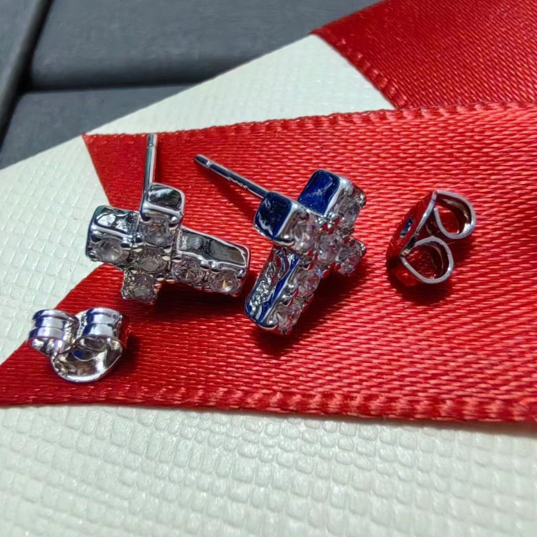 Kajia New Cross Men Trendy Studs Micro Inlaid Diamond Hip-Hop Style Men's High-End Sense Temperament Couple Earrings For_voghion.com