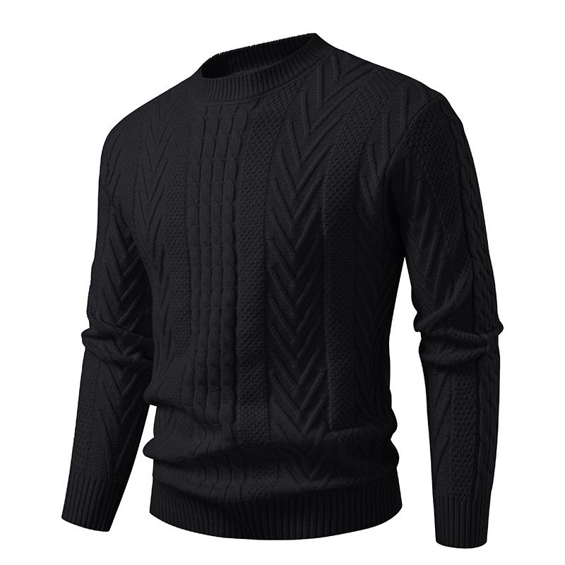 Męski sweter z dzianiny żakardowej - dopasowany krój, zimowy sweter z wytłoczonym wzorem_voghion.com