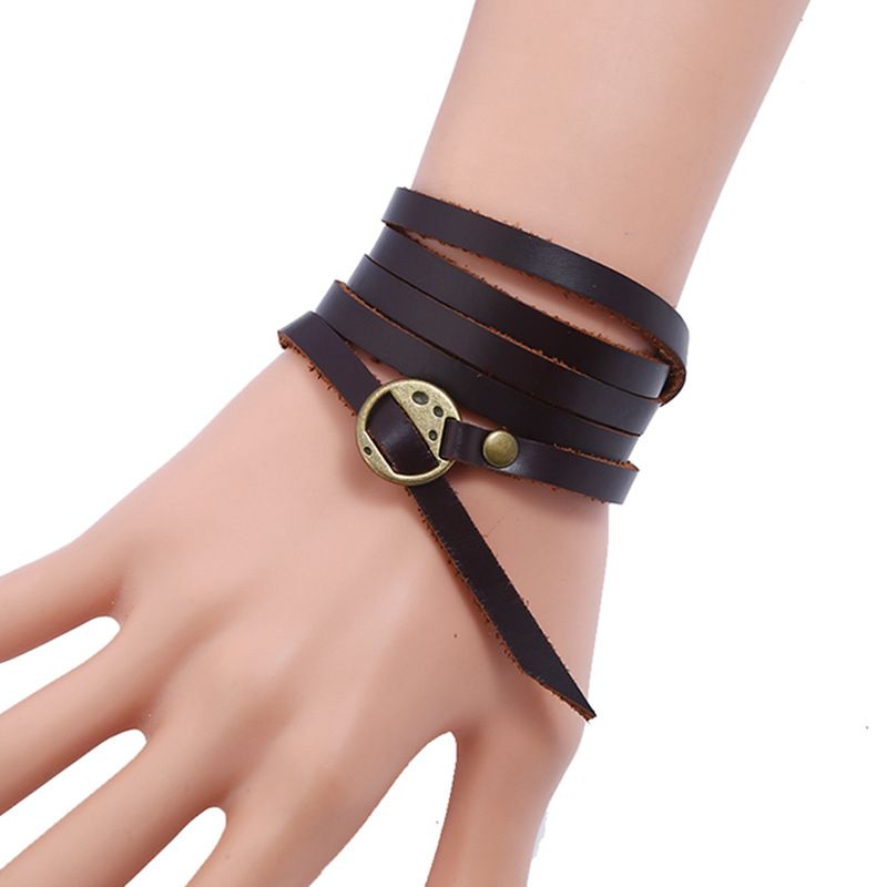 Punk's New Five Circle Embossed Cowhide Bracelet Retro And Simple Multi Circle Men's Leather Bracelet Accessories_voghion.com